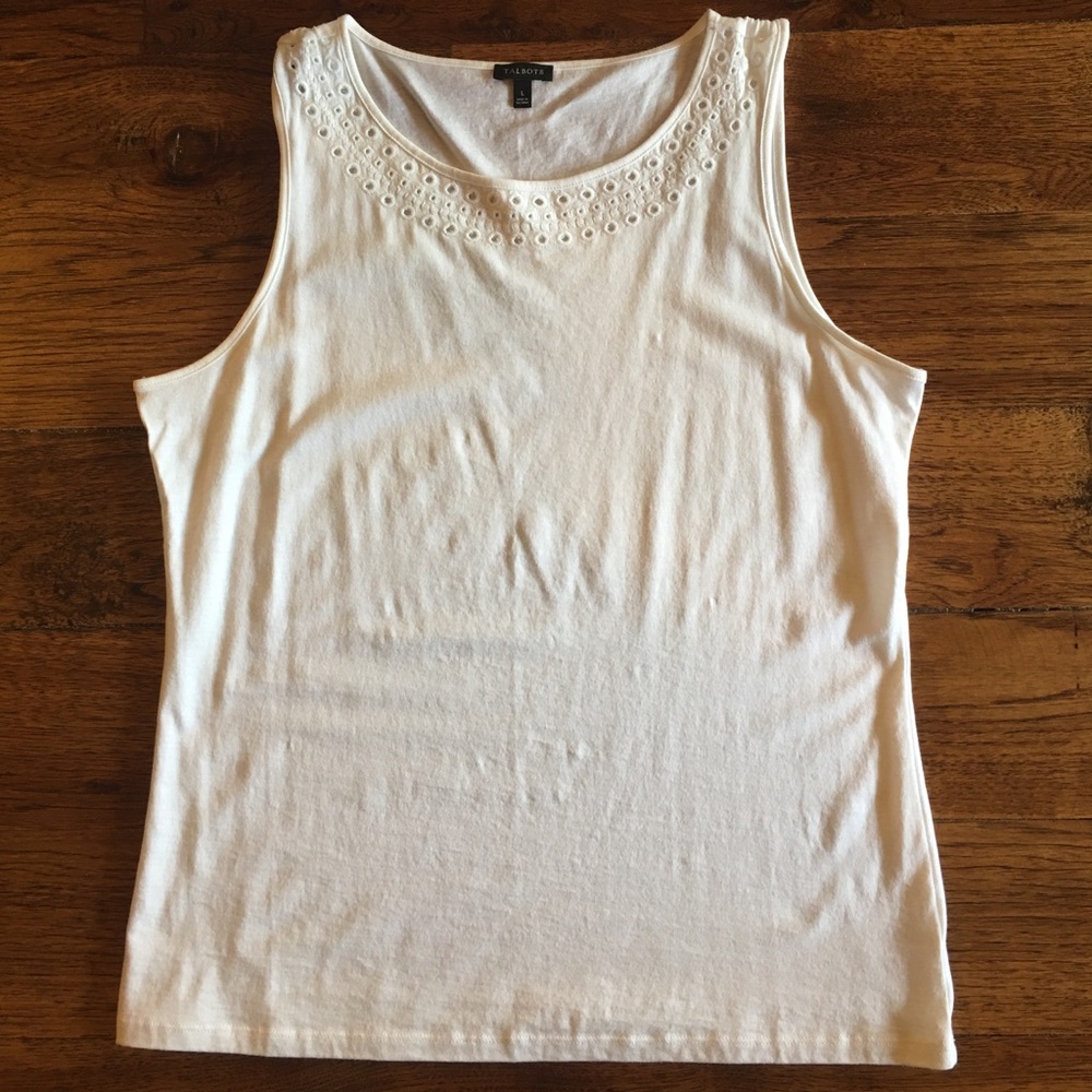 Talbots Cream Eyelet Neck Tank Top